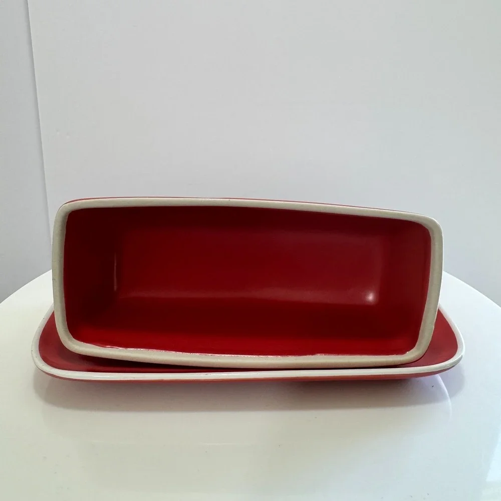 Vintage BIA Cordon Bleu Red Ceramic Covered Butter Dish Dishwasher Oven Safe